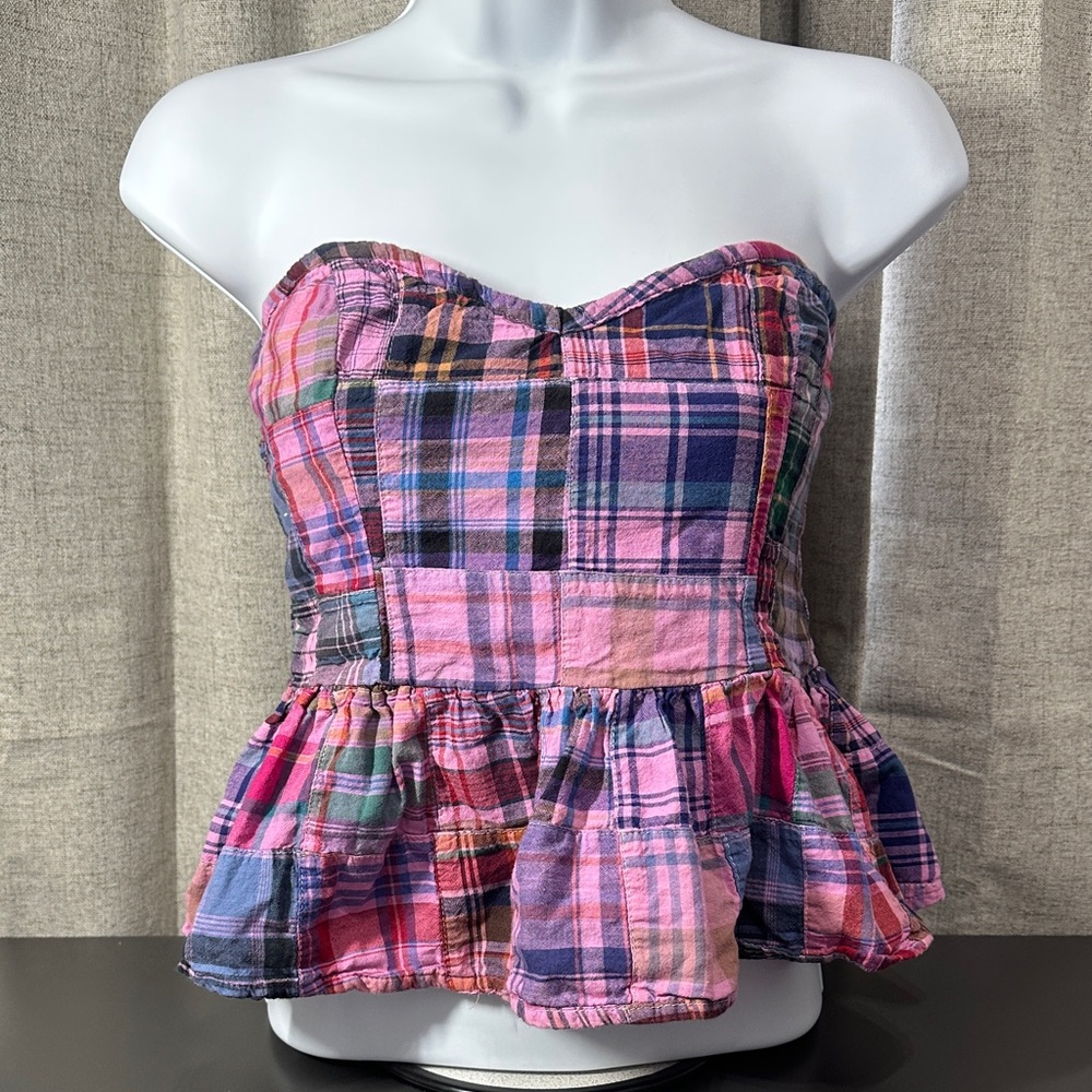 Free People Plaid Strapless Top